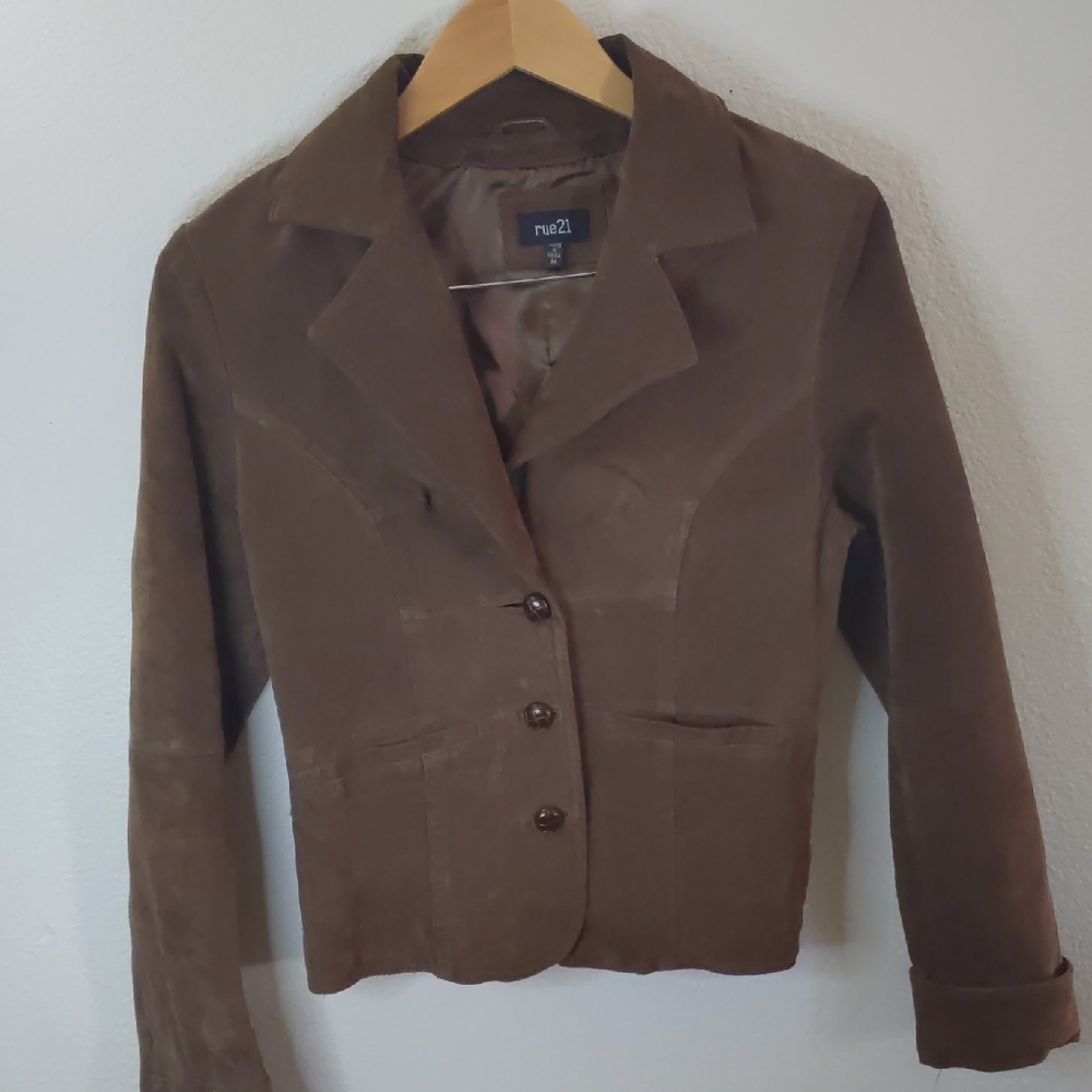 Rue21 Chocolate Brown Leather Suede Blazer Patina Western Y2K 60's M